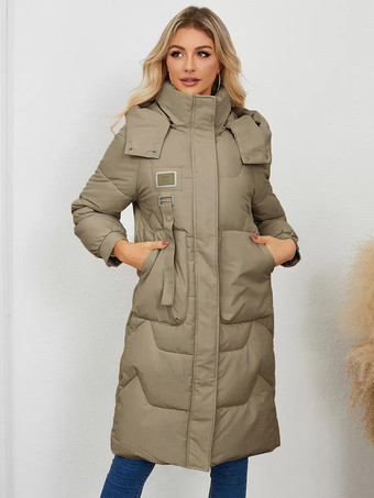 パファーコート アプリコット スタンドカラー ボタン レースアップ 長袖 アウター