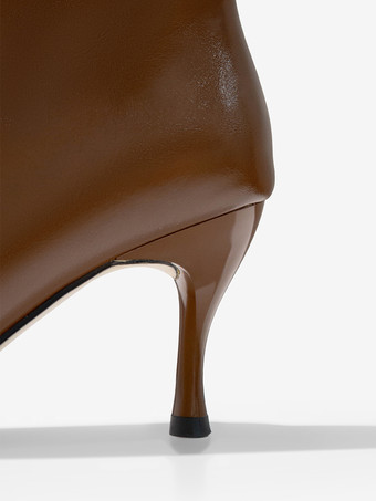 エクリュ ホワイト ミッドカーフブーツ レディース ポインテッドトゥ スティレットヒールブーツ