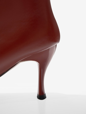 エクリュ ホワイト ミッドカーフブーツ レディース ポインテッドトゥ スティレットヒールブーツ