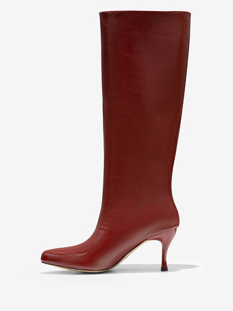 エクリュ ホワイト ミッドカーフブーツ レディース ポインテッドトゥ スティレットヒールブーツ