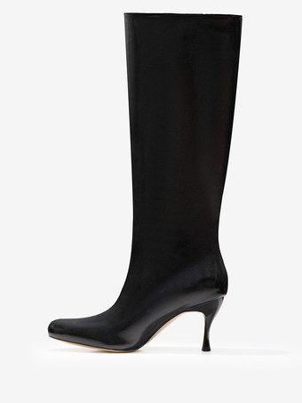 エクリュ ホワイト ミッドカーフブーツ レディース ポインテッドトゥ スティレットヒールブーツ