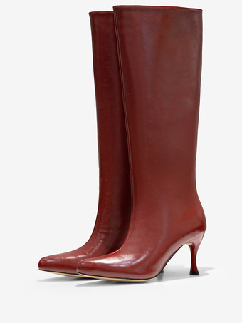 ワインレッド エクリュ ホワイト ミッドカーフブーツ レディース ポインテッドトゥ スティレットヒールブーツ