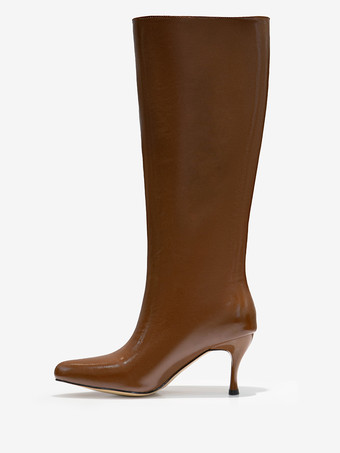 エクリュ ホワイト ミッドカーフブーツ レディース ポインテッドトゥ スティレットヒールブーツ