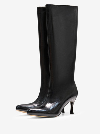 ブラック エクリュ ホワイト ミッドカーフブーツ レディース ポインテッドトゥ スティレットヒールブーツ