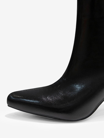 エクリュ ホワイト ミッドカーフブーツ レディース ポインテッドトゥ スティレットヒールブーツ