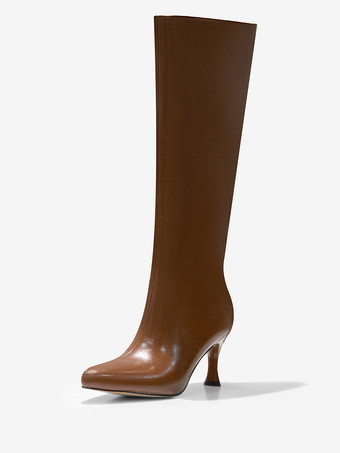 エクリュ ホワイト ミッドカーフブーツ レディース ポインテッドトゥ スティレットヒールブーツ