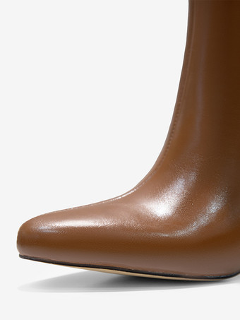 エクリュ ホワイト ミッドカーフブーツ レディース ポインテッドトゥ スティレットヒールブーツ