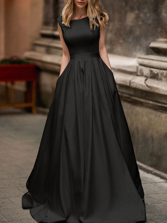 ブラックシンプル ナチュラルウェストライン ウェディングドレス ホワイト Aライン ノースリーブ サッシュ サテン ウェディング 45cm ラウンドネック ファスナー