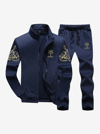 Bleu MarineEnsemble 2 pièces de vêtements de sport pour hommes à manches longues et à col bijou  tenue de sport bleu marine foncé