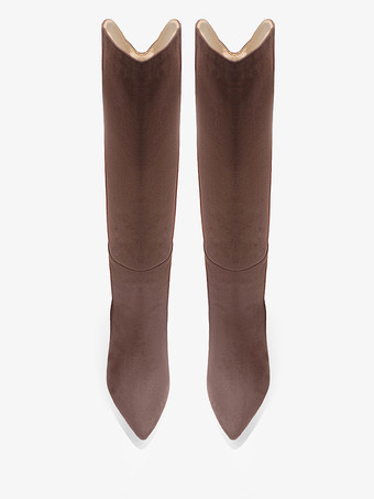 スエードニーブーツ ハイヒール ポインテッドトゥ ニーハイブーツ
