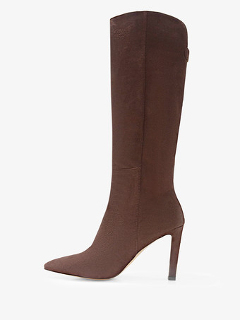 スエードニーブーツ ハイヒール ポインテッドトゥ ニーハイブーツ