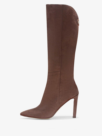 スエードニーブーツ ハイヒール ポインテッドトゥ ニーハイブーツ