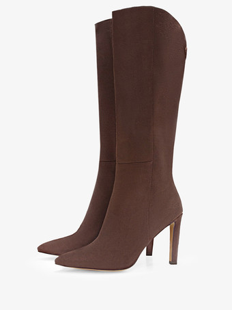 スエードニーブーツ ハイヒール ポインテッドトゥ ニーハイブーツ