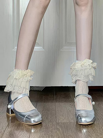 スイートロリータストッキングホワイトフリルアクセサリーポリエステルレースロリータアクセサリー