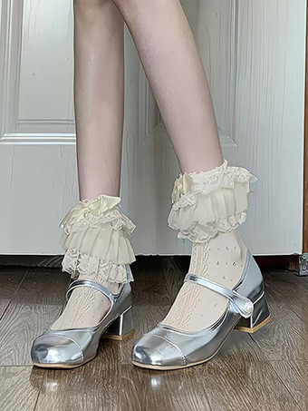 スイートロリータストッキングホワイトフリルアクセサリーポリエステルレースロリータアクセサリー