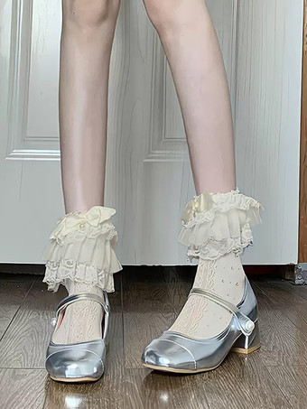 スイートロリータストッキングホワイトフリルアクセサリーポリエステルレースロリータアクセサリー