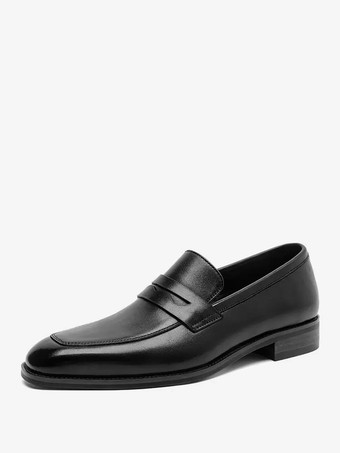 ブラック ペニーローファー メンズ ラウンドトゥ 牛革ローファーシューズ