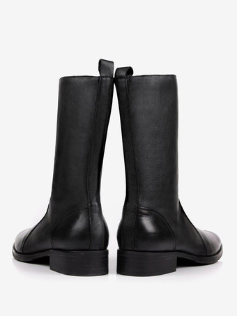 メンズニーハイブーツ 牛革 シックなブラックブーツ 乗馬騎士ブーツ