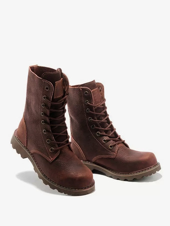 メンズ ワークブーツ 牛革 カジュアル タン レースアップ ミッドカーフブーツ