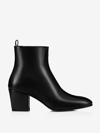 メンズ ブロックヒール ブラック ポインテッドトゥ ショートブーツ パーティー プロム ドレスブーツ