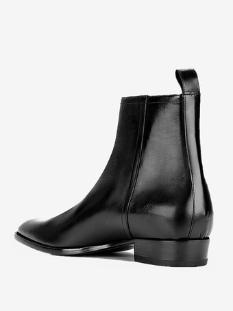 メンズブーツ チェルシーブーツ ブラック 牛革 ラウンドトゥ ジッパー アンクル ショートブーツ