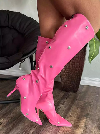 ニーハイブーツ レディース ポインテッドトゥ 取り外し可能なデザイン ハイヒール 膝丈ブーツ