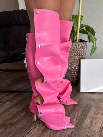 ニーハイブーツ レディース ポインテッドトゥ 取り外し可能なデザイン ハイヒール 膝丈ブーツ