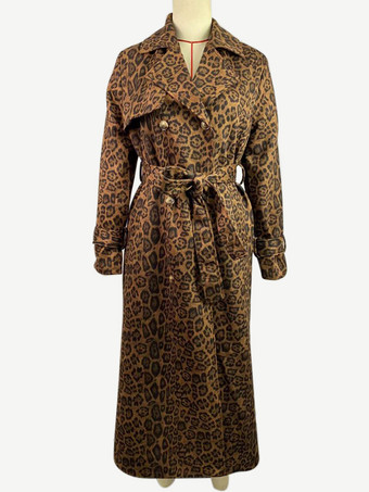 ヒョウ柄トレンチコート レディース ダブルブレスト オールドマネースタイル クラシックラペル 長袖 オーバーサイズ 春 ロングアウター 2025