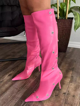 ニーハイブーツ レディース ポインテッドトゥ 取り外し可能なデザイン ハイヒール 膝丈ブーツ