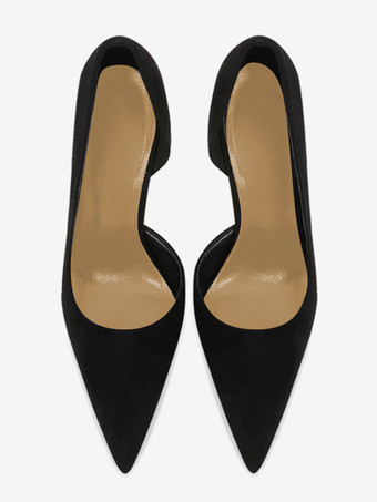 レディース ハイヒール スエード ブラック ポインテッドトゥ スティレットヒール ドレスシューズ