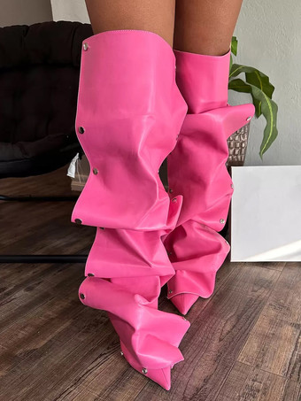 ニーハイブーツ レディース ポインテッドトゥ 取り外し可能なデザイン ハイヒール 膝丈ブーツ