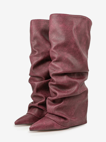 ニーブーツ レディース PUレザー チャンキーヒール ニーハイブーツ