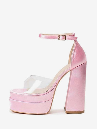 ピンクレディース ピープトゥ シルク&サテン ピープトゥ ヒール パンプス