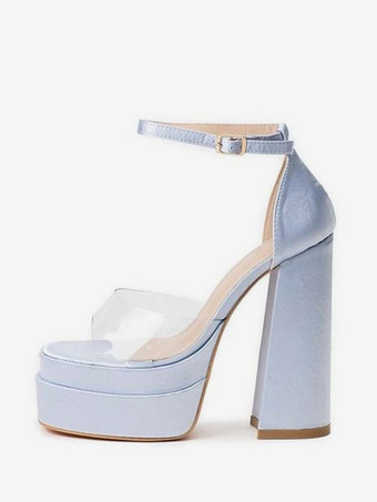 ライトスカイブルーレディース ピープトゥ シルク&サテン ピープトゥ ヒール パンプス