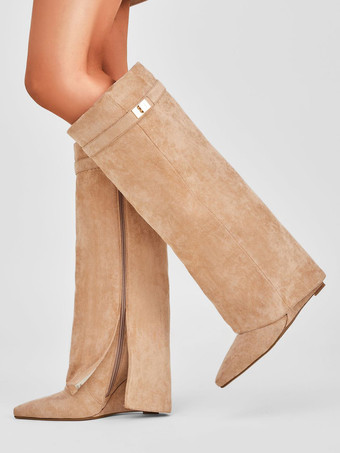 膝丈ブーツ レディース マイクロスエードアッパー メタルディテール ニーハイブーツ