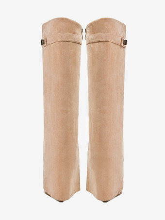 膝丈ブーツ レディース マイクロスエードアッパー メタルディテール ニーハイブーツ