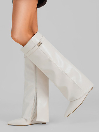 膝丈ブーツ レディース PUレザー メタルディテール ニーハイブーツ