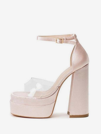 シャンパンカラーレディース ピープトゥ シルク&サテン ピープトゥ ヒール パンプス