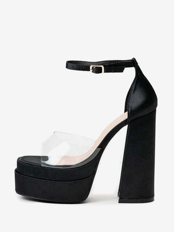 ブラック レディース ピープトゥ シルク&サテン ピープトゥ ヒール パンプス