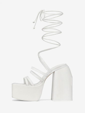 WeißDamen Sandalen mit Absatz und quadratischer Zehenpartie PU-Leder
