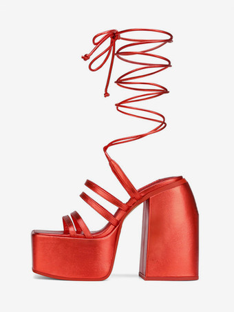 RotDamen Sandalen mit Absatz und quadratischer Zehenpartie PU-Leder