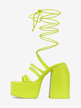 GrasgrünDamen Sandalen mit Absatz und quadratischer Zehenpartie PU-Leder