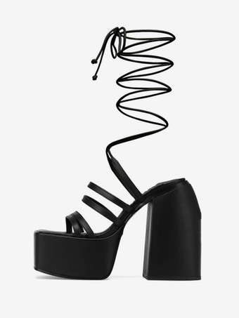 SchwarzDamen Sandalen mit Absatz und quadratischer Zehenpartie PU-Leder