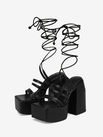 Damen Sandalen mit Absatz und quadratischer Zehenpartie PU-Leder