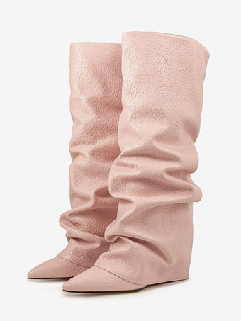 ニーブーツ レディース PUレザー チャンキーヒール ニーハイブーツ