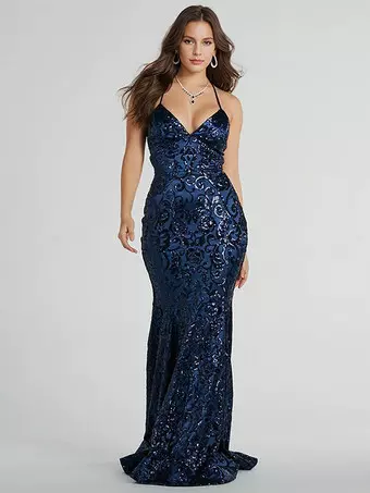 green emerald velvet dress Shimmering Sequin Mermaid Prom Dress with Spaghetti Strap and High Sli –  vigocouture main image 1