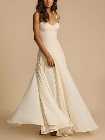 ホワイト A ライン マキシドレス ストラップ ハート ネックライン ゆったり ロング パーティードレス レディース 2025