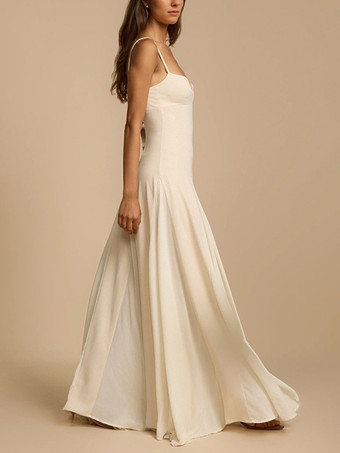 ホワイト A ライン マキシドレス ストラップ ハート ネックライン ゆったり ロング パーティードレス レディース 2025