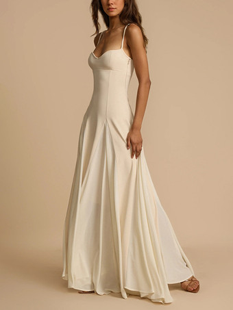 ホワイト A ライン マキシドレス ストラップ ハート ネックライン ゆったり ロング パーティードレス レディース 2025