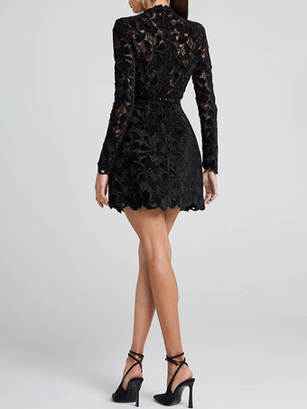 レースドレス ハイネック 長袖 誕生日パーティー 春 ミニドレス レディース 2025